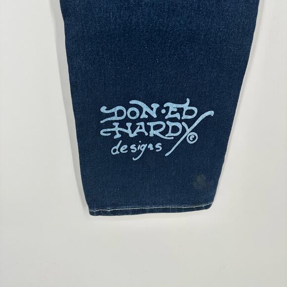 Ed Hardy Jeans Spellout Stretch Beaded Logo Straight Leg 30 Low Rise Y2k Vintage - Picture 9 of 10